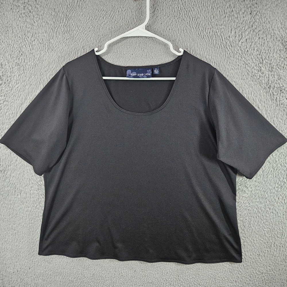 Susan Graver Style Black Scoop Neck Short‎ Sleeve Top Womens 1X Stretch Knit